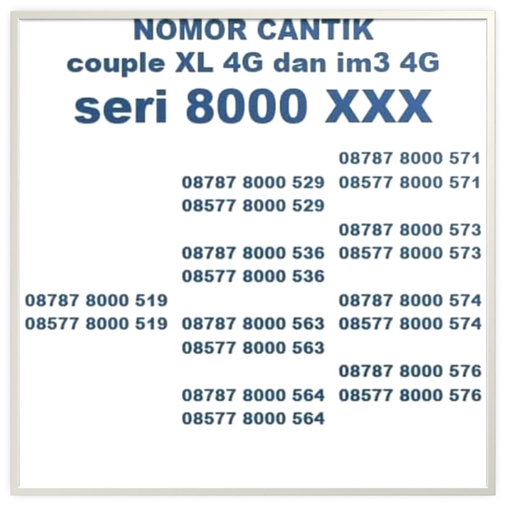 nomor nomer cantik couple perdana XL dan indosat ooredoo im3 4G 8000