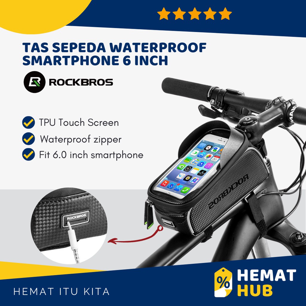 Tas Sepeda Rockbros Waterproof Frame Saddle Bag Bike Anti Air Debu Portable Gadget Smartphone 6 Inch