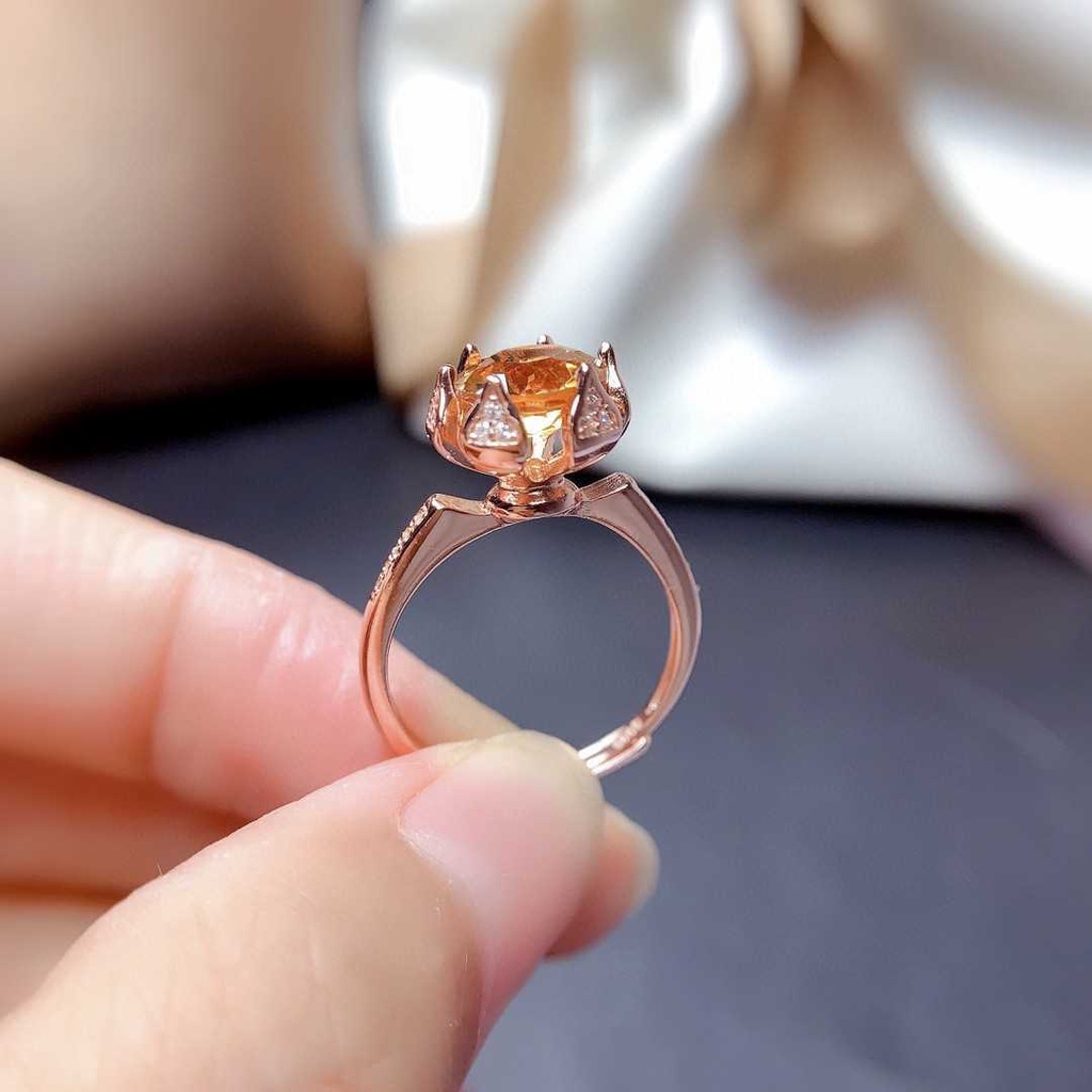 perak asli 925 cincin Wanita Batu Permata Kuning Batu Permata Cincin Dapat Disesuaikan Fashion Perhiasan