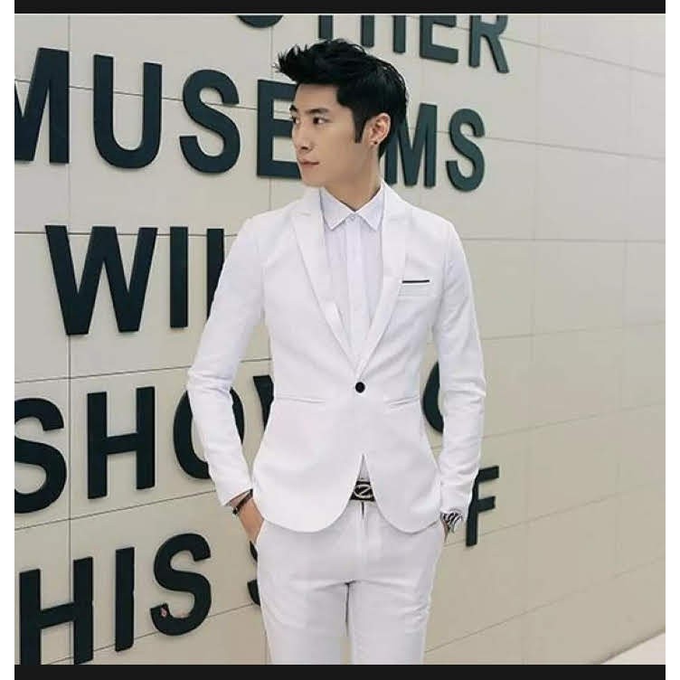 SETELAN BLAZER PUTIH SLIMFIT PRIA 3IN1 - MILKY WHITE KOREAN ORIGINAL NIKAYU BAHAN HIGH TWIST