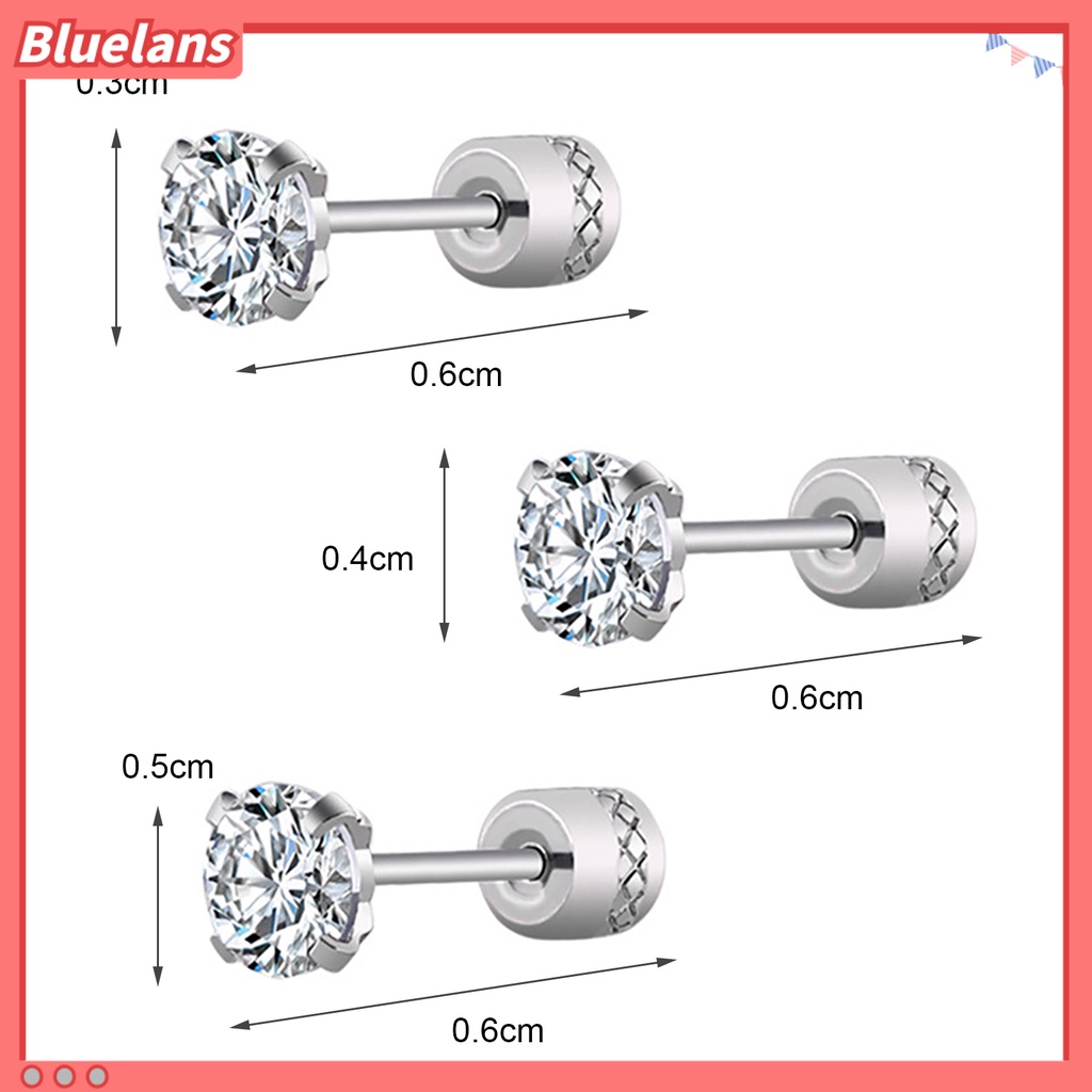 Bluelans Earrings Fashionable Unisex Rhinestone Round Cubic Zirconia Titanium Steel Studs