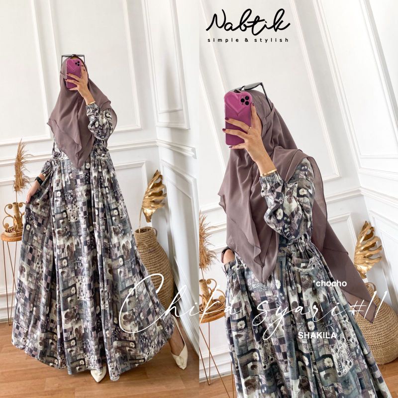 Maxy Dress syari Shakila Print Cika #11 ori Nabtik