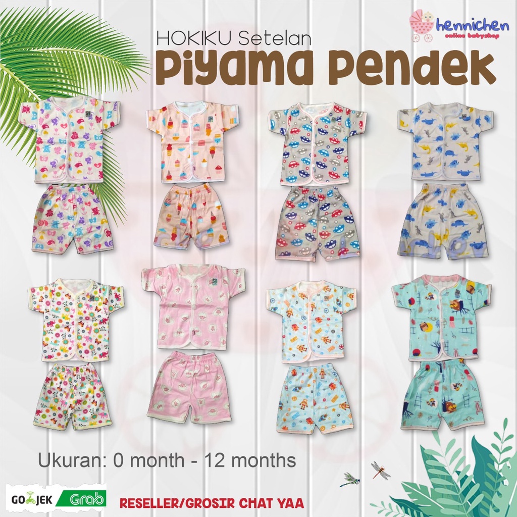 HOKIKU Setelan baju tidur bayi Piyama Bayi Lengan Panjang Pendek Motif Newborn