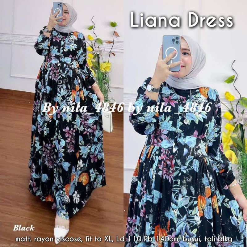 Cod Liana Dress/baju muslim kekinian/gamis ibu ibu/gamis katun viscose motif bunga/gamis premium/gam