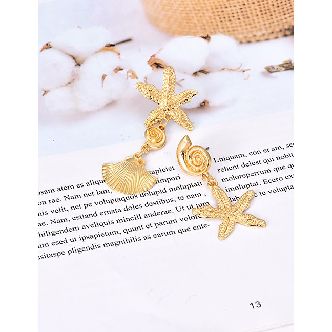 LRC Anting Tusuk Fashion Gold Alloy Asymmetric Shell Earrings F46339