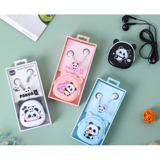 [XY-71] Set Headset Earphone PANDA Earphones / Wadah Earphone Kartun Animal Panda Lucu / Earphone Karakter Hewan PANDA