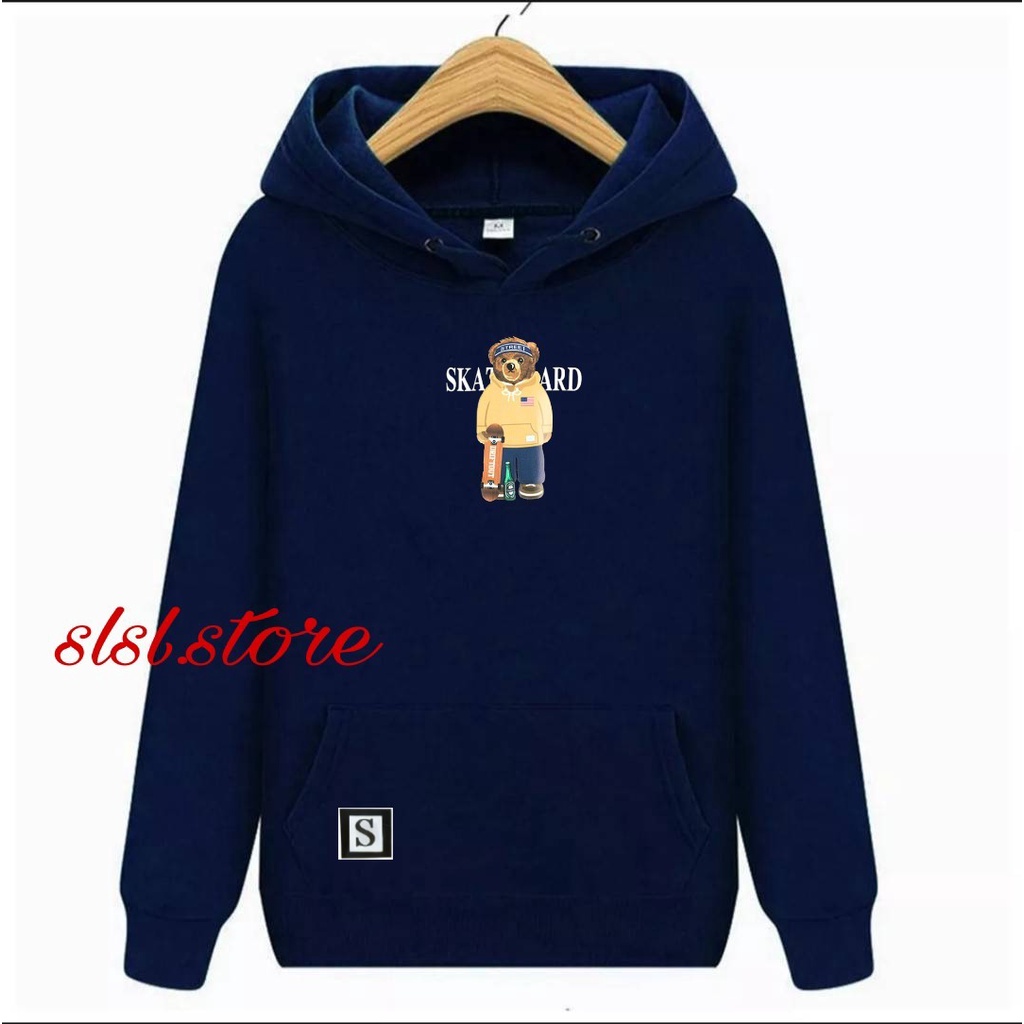 Sweater Hodie Pria Distro Katun Flece Tebal Sweter Hoodie Original Biru Navy Switer Hudi Ziper Sablon Beruang