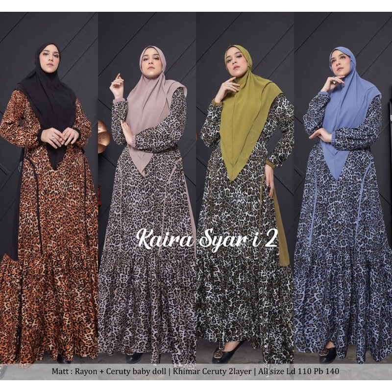 Humaira99 Gamis syari set khimar maxi busui motif leopart Original syari kiara 2