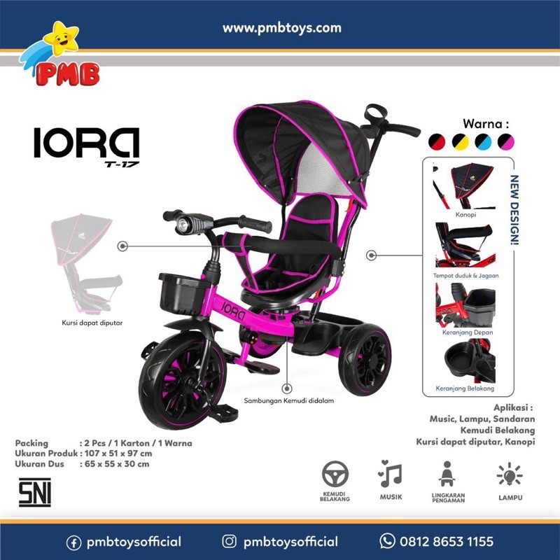 Sepeda Anak Tiga Roda T17 Iora Sepeda Trike Stroller PMB Iora T17