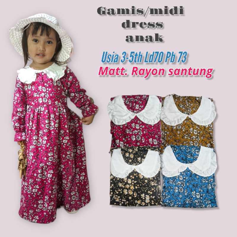 Gamis rayon anak perempuan midi dress anak umur 3-5th