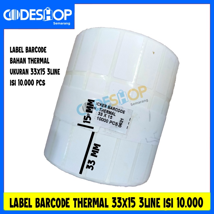 Label Barcode 33 X 15 mm Kertas Sticker Label Thermal 33x15 mm 3 Line