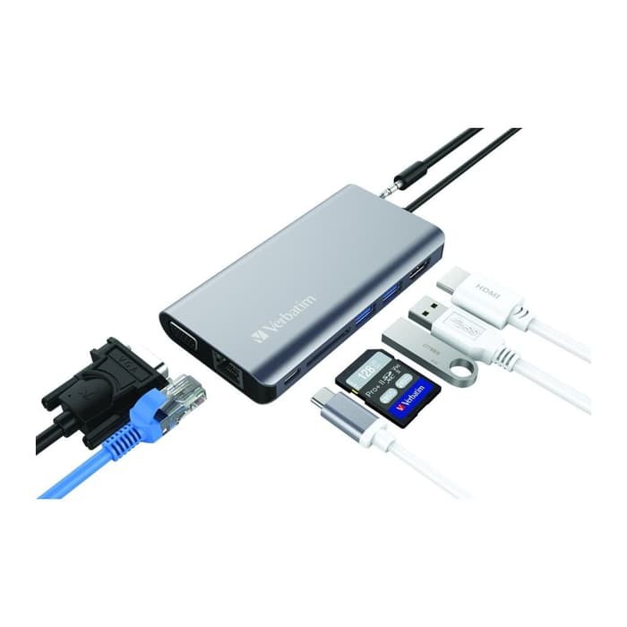 Verbatim Type-C Hub with VGA, HDMI, RJ45, USB3.0x2, PD 60W, SD &amp; Earja |