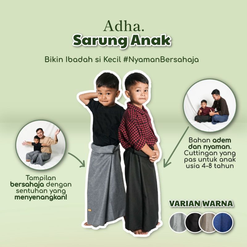 Sarung Adha Premium Anak Sarong katun Fashion Muslim cowok Perlengkapan Ibadah Sholat Aksesoris Pria