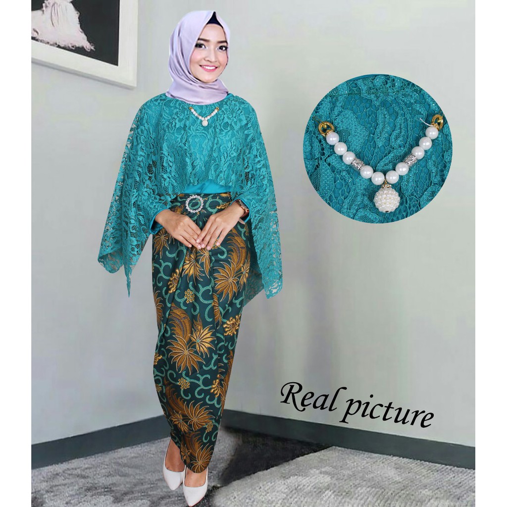 HOPYLOVY - Setelan Brukat Wanita Rok Batik Monalisa