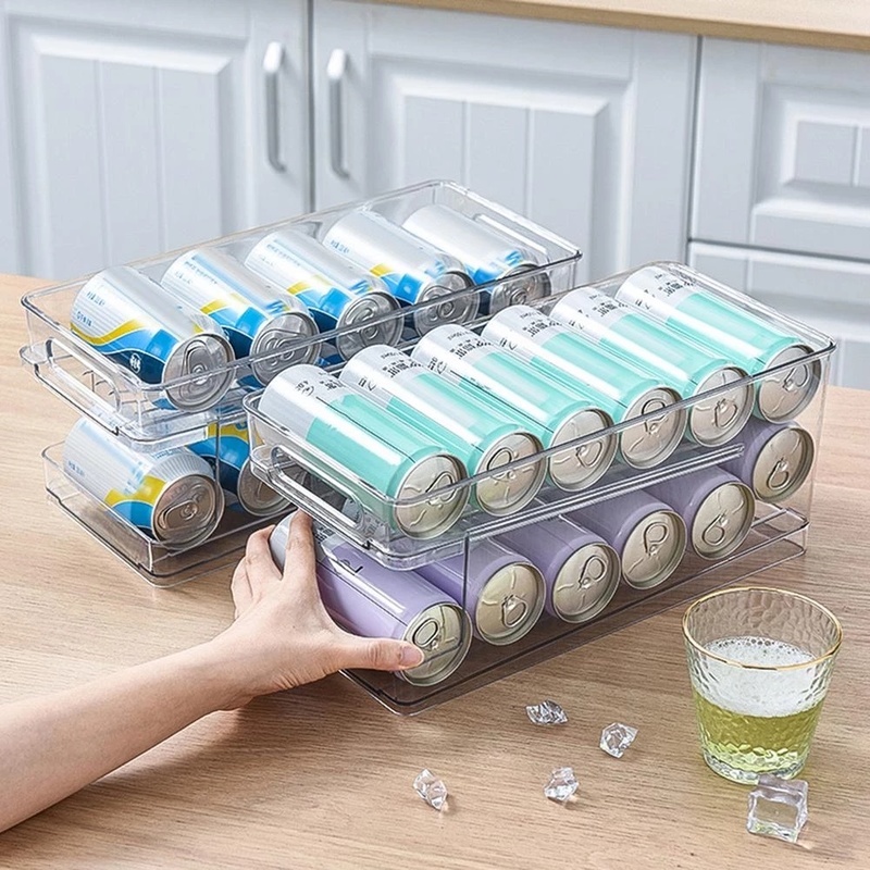 Rak Penyimpanan Botol Soda / Bir Model Transparan Bahan Plastik Dengan Gagang Untuk Kulkas