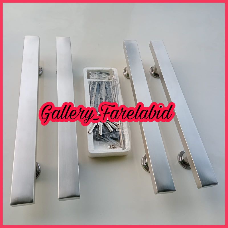 Handle Pintu Rumah Stainless Steel Kotak 80 Cm Full Set Body Kunci Gagang Pintu Rumah Modern 60 Cm Set Bodi Pelor Pegangan Pintu Kupu Tarung 45 Cm Tarikan Pintu Rumah Utama Minimalis