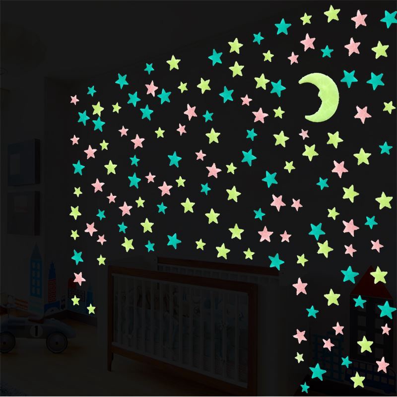 100pcs Stiker Dinding Decal Model Glow In The Dark 3D Bahan PVC Untuk Kamar Anak