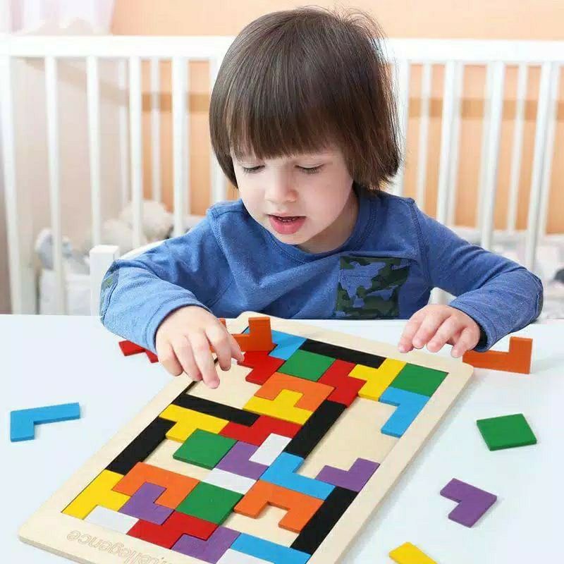Mainan Edukasi Anak Wooden Tetris mainan anak perempuan balita laki 2 3 4 5 tahun mainan kayu