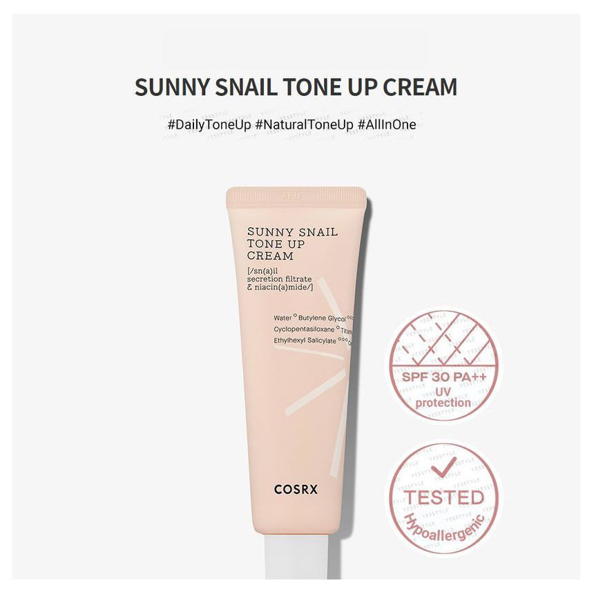 COSRX Sunny Snail TONE UP Cream SPF 30 PA 50ml - Pencerah Wajah + Sunscreen + Primer - Crosx Cosrx