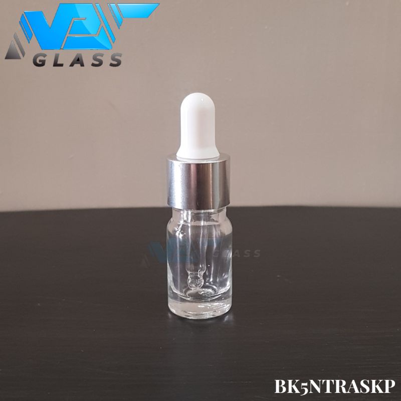 botol kaca pipet 5ml bening tebal - ring almunium silver