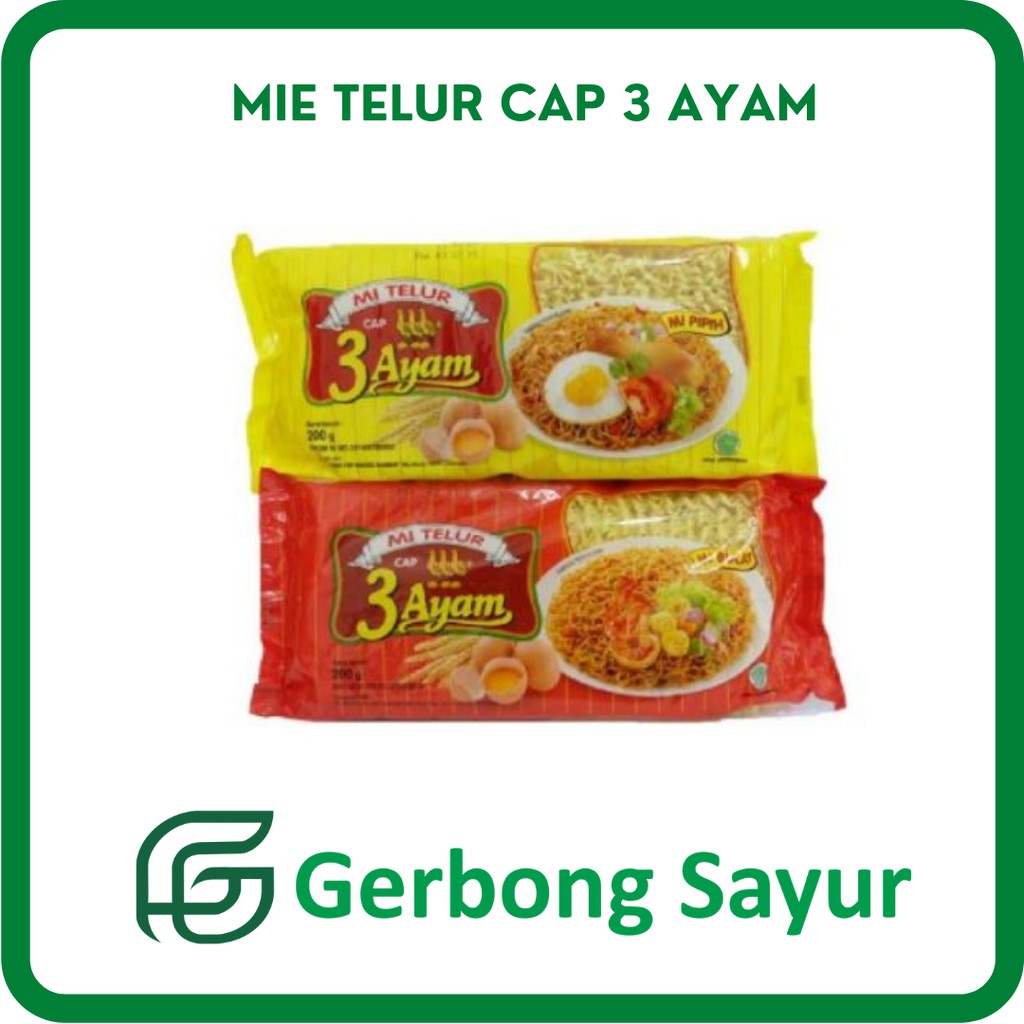 

Mie Telur Cap 3 Ayam / Mie Bulat per Bungkus - 200gr