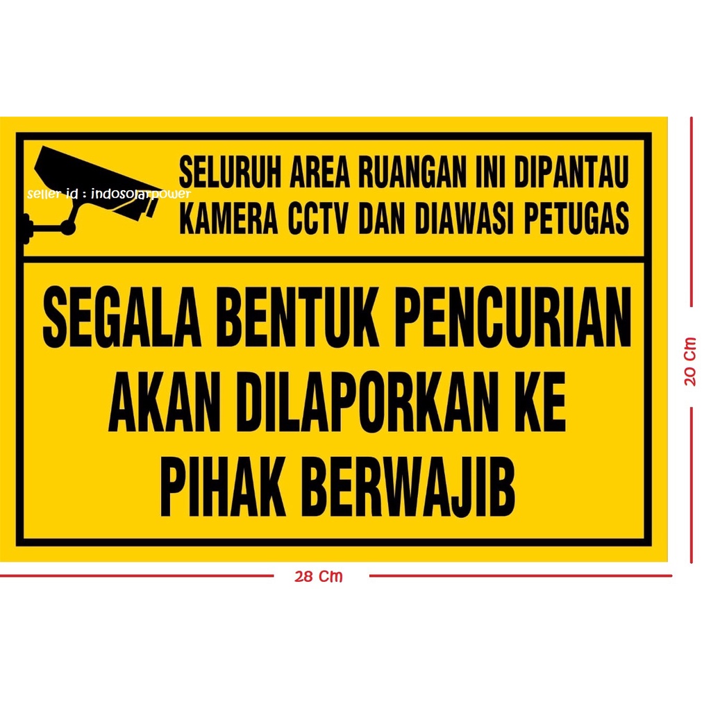 Sticker Stiker CCTV JUMBO ukuran 20x30cm 20 x 30 cm 28x20 cm untuk Gudang Hotel Minimarket Toko SPBU Parkiran