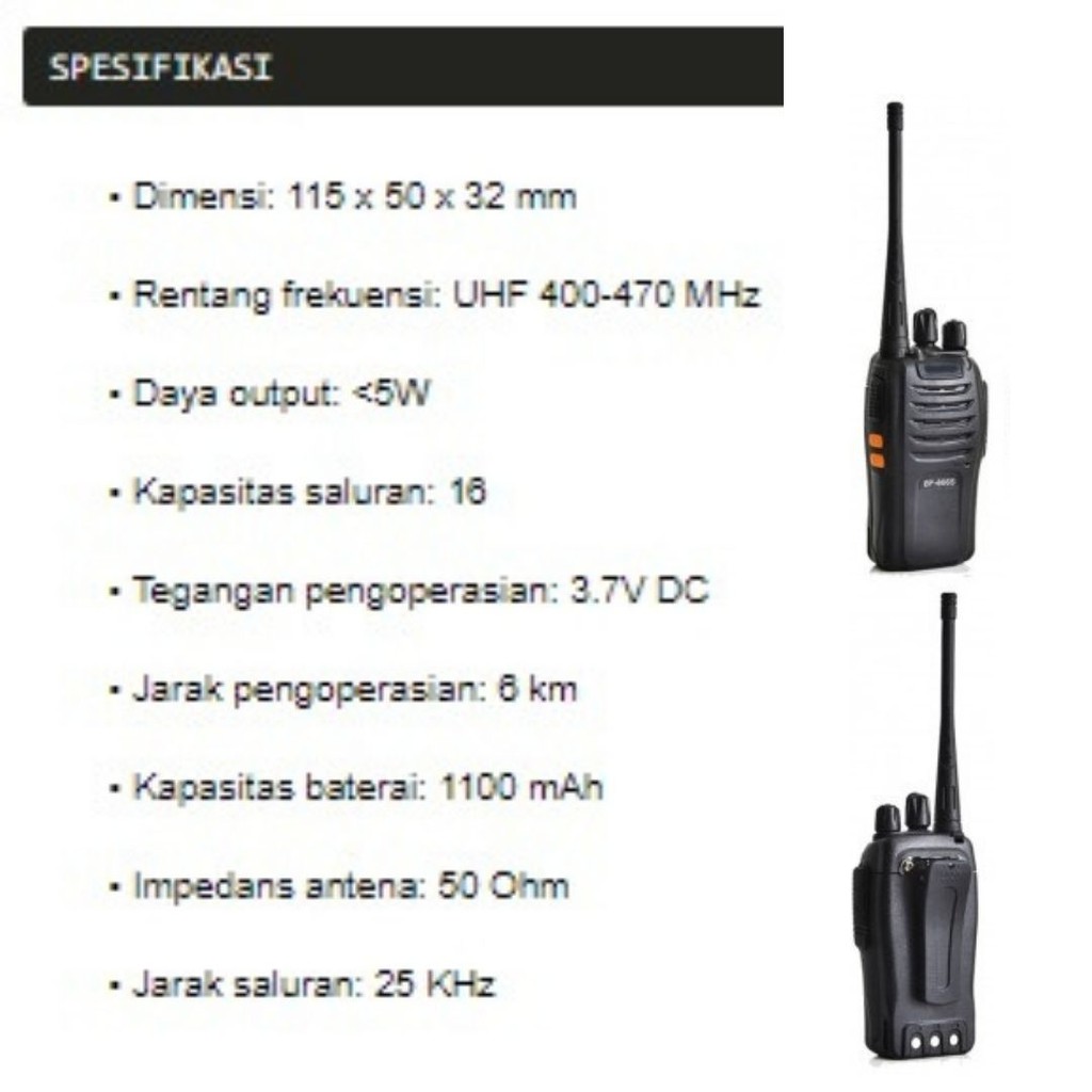 HT Handie Walkie Talkie 5 Watt UHF 400-470MHz BFJip 111112