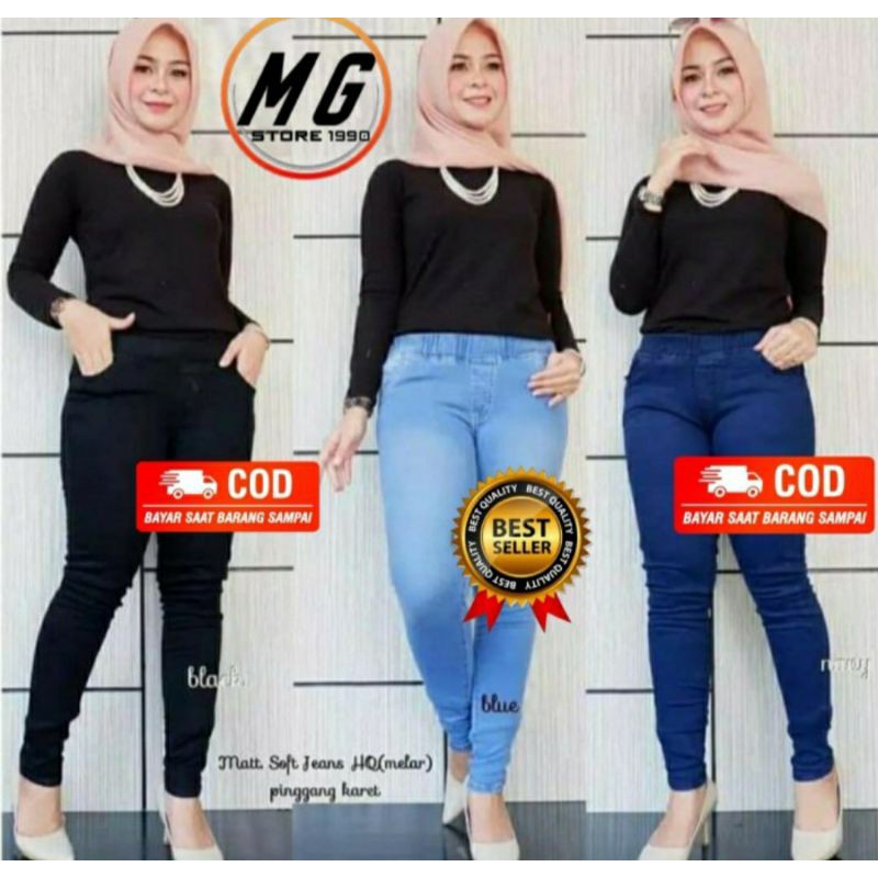 CELANA JEANS PANJANG RIP WANITA PREMIUM SOFT DENIM FASHION MODEL TERBARU PINGGANG KARET