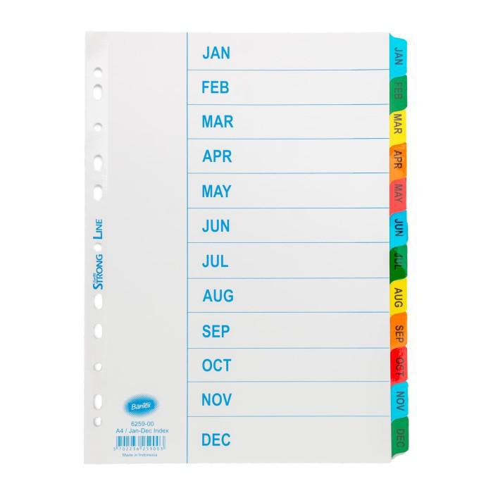 

Bantex Strongline Indexes A4 Jan-Dec (12 Pages) #6259 00