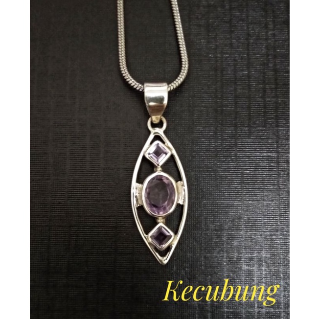 Liontin perak batu kecubung natural