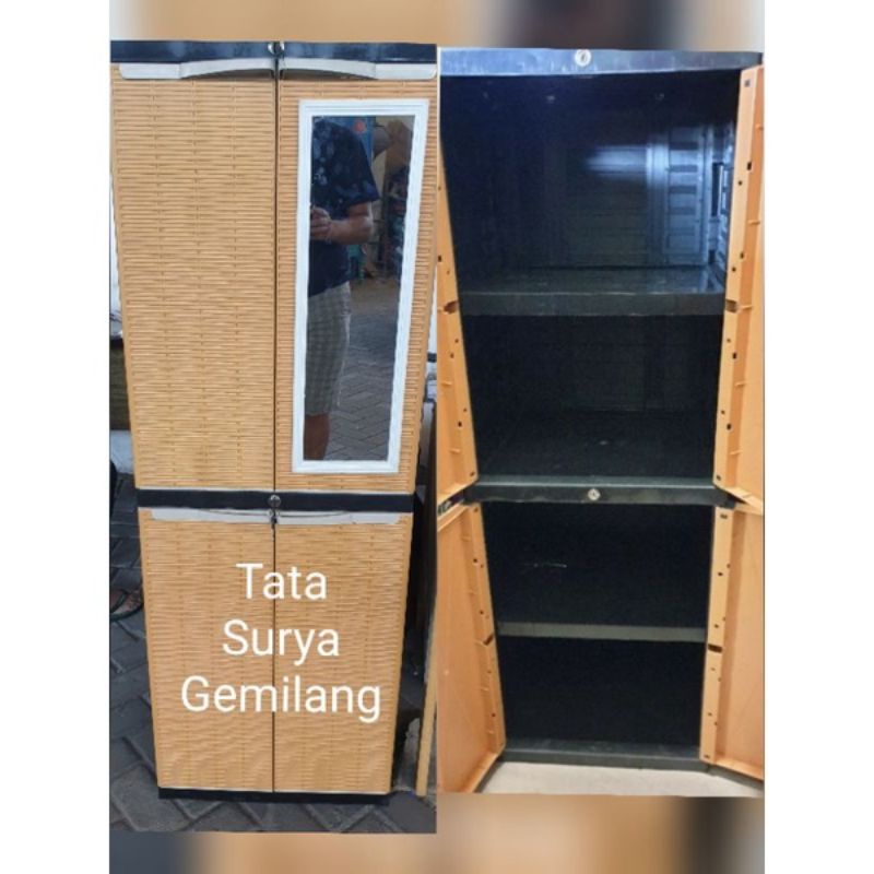 Lemari pakaian, baju, serbaguna plastik Aquose mini pintu rotan susun 4 kaca panjang Aquose Mini tipe MIZU-3