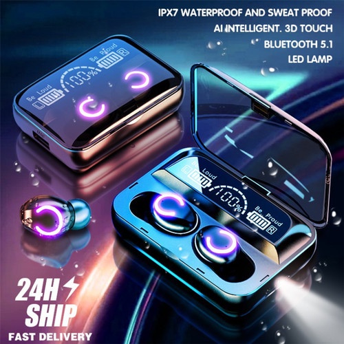 F9 Headset Bluetooth 5.0 Earphone Wireless TWS 9D Stereo Sentuhan Pintar With Mikrofon PowerBank