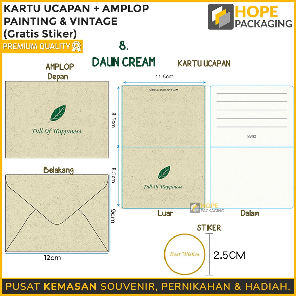 Kartu Ucapan + Amplop Gratis Sticker [ 1 PCS ] Ukuran 12 cm x 9 cm  printing &amp; Vintage kartu hadiah surat ucapan selamat / kartu hadiah