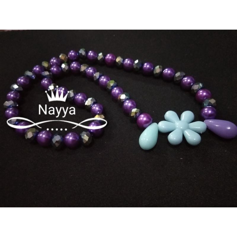 kalung imitasi mutiara sintetis berat anak perempuan murah bunga lili biru