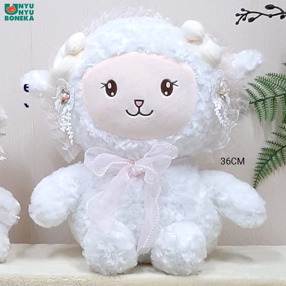 Boneka Domba Renda Bunga Flower Pita Sheep Animal Bahan Lembut