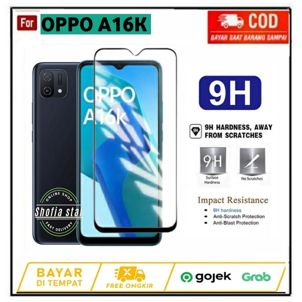 TEMPERED GLASS OPPO A16K TG LAYAR ANTIGORES KACA FULL COVER