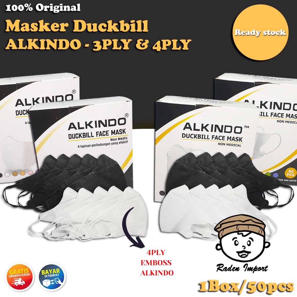 MASKER DUCKBILL ALKINDO PUTIH HITAM ABU WARNA WARNI PASTEL SURGICAL MASK DUCKBIL 3Ply 4Ply MEDIS