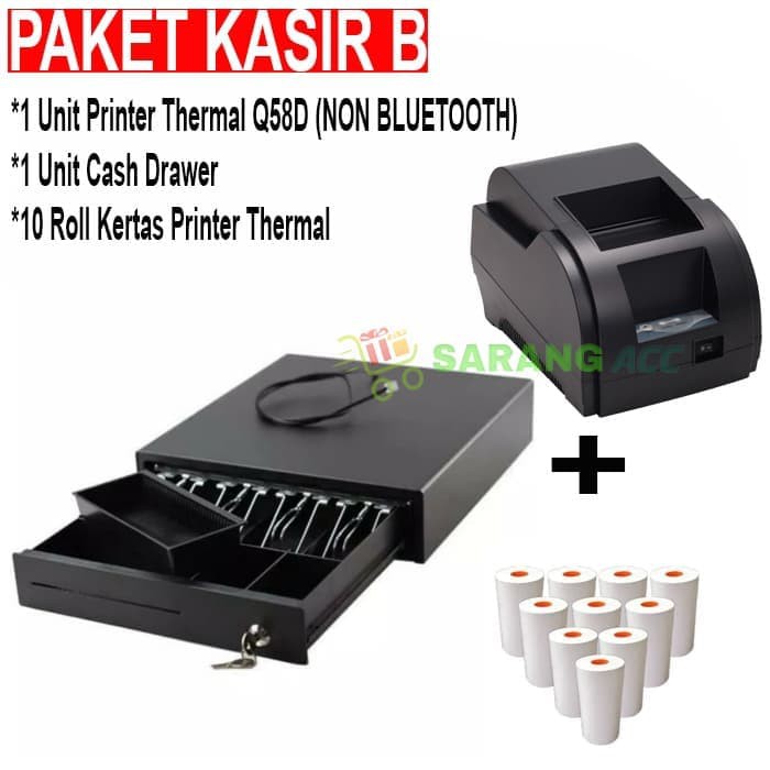 

Paket Kasir B Cash Drawer + Printer Q58D + Kertas Struk 58mm Terlaris