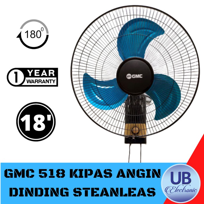 Kipas Angin Dinding / Wall Fan GMC 518 - 18inch Baling-Baling Bahan Besi