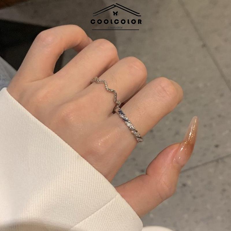 COD❤️2 PCS/SET Cahaya Mewah Wanita High-end Super Indah Bergaris Gelombang Cincin Pembukaan Temperamen Fashion Ring Jewelry Perhiasan Aksesoris Hadiah Ulang Tahun