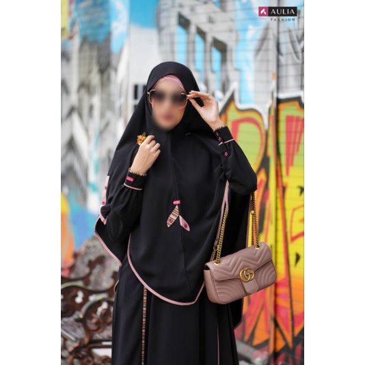 Aulia fashion set gamis Silvana black pink