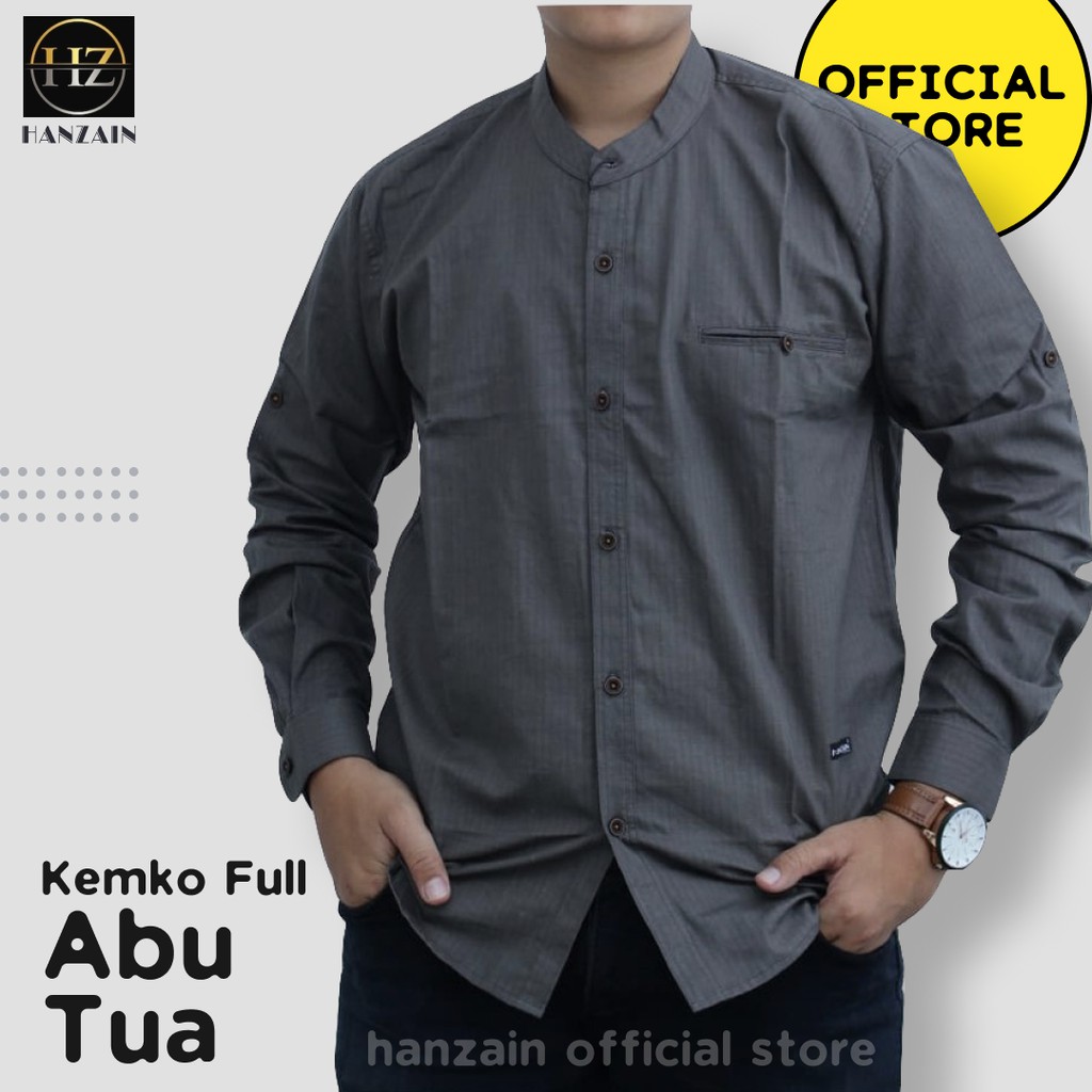 BAJU KEMEJA KOKO KEMKO PRIA - GREY ABU ABU TUA - KATUN - HANZAIN OFFICIAL