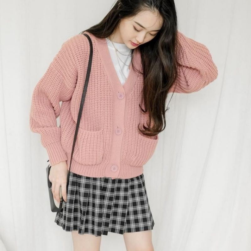 GS035 Cardigan Rajut Wanita Pocket Premium Haura