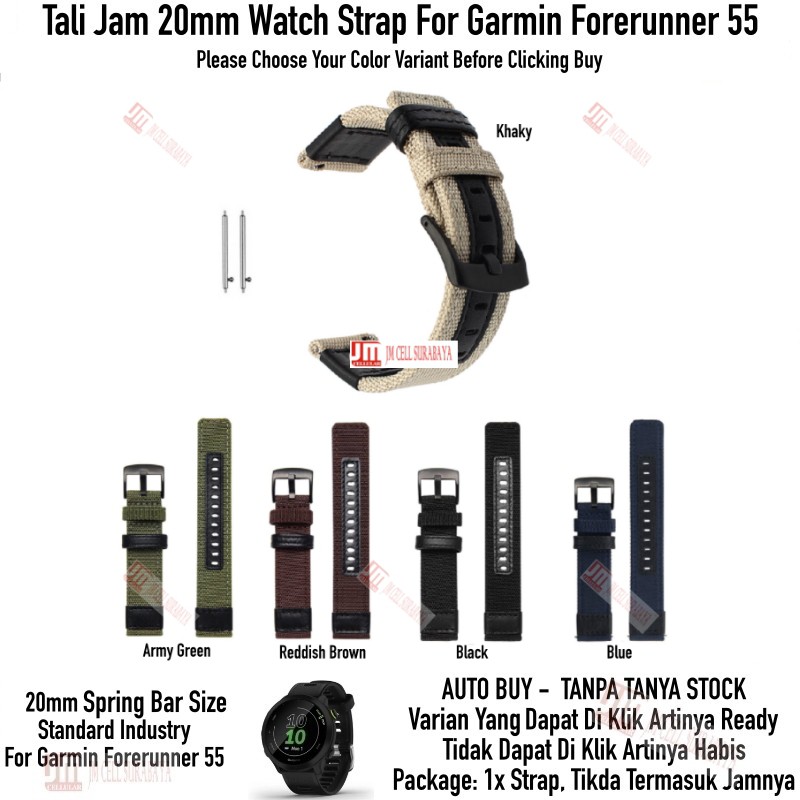 Tali Jam 20mm Watch Strap Garmin Forerunner 55 - Woven Nylon Stainless Buckle