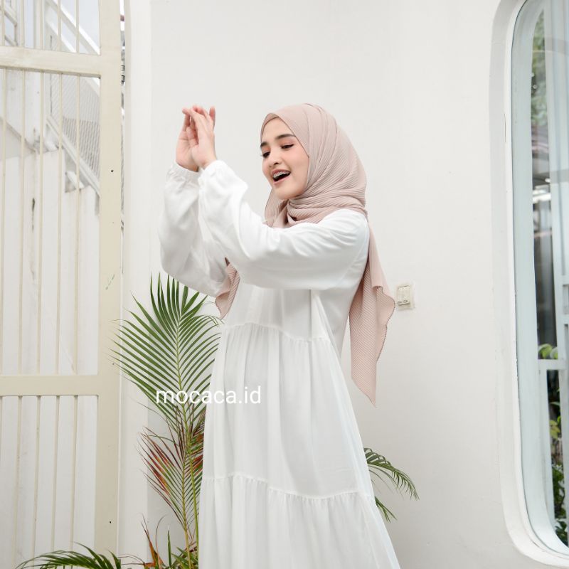 Gamis polos Dress Premium putih broken white Hanum Katun Twill LD 110 Adem