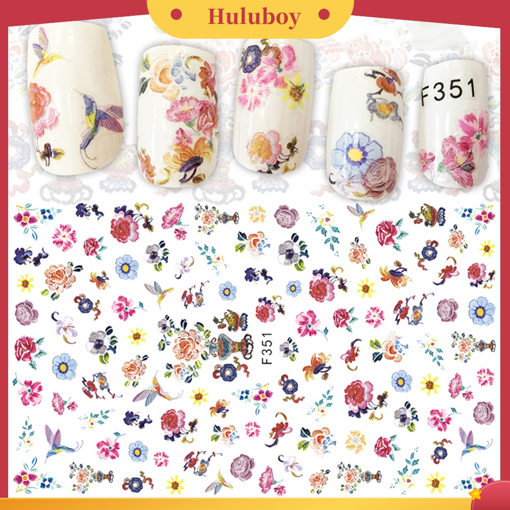 Huluboy Huluboy♡ Stiker Kuku Motif Bunga Multi Pola Untuk Dekorasi Manicure Wanita