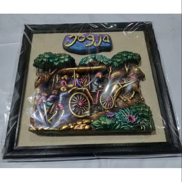 LUKISAN TIMBUL KERETA KUDA ANDONG JOGJA 27x27x2 cm - PAJANGAN DEKORASI DINDING RUMAH MURAH