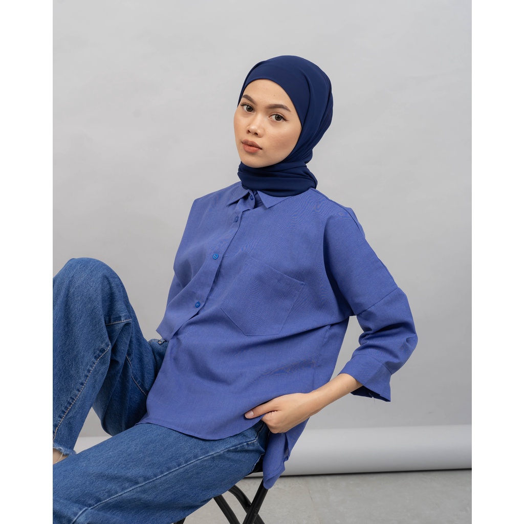 KEMEJA POLOS RAISA KATUN PREMIUM SHIRT BTS B089-Midnight Blue