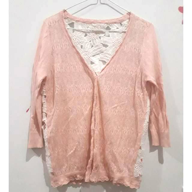 (PRELOVED) Cardigan rajut pink brokat floral