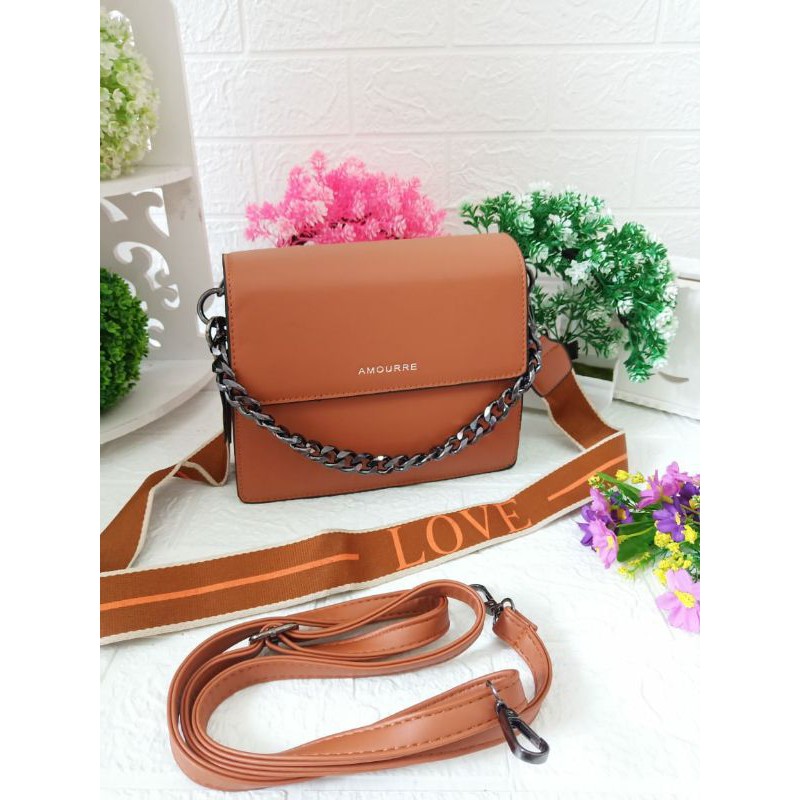 Tas Wanita Selempang Amoure Rantai 2 Ruang Bag D1